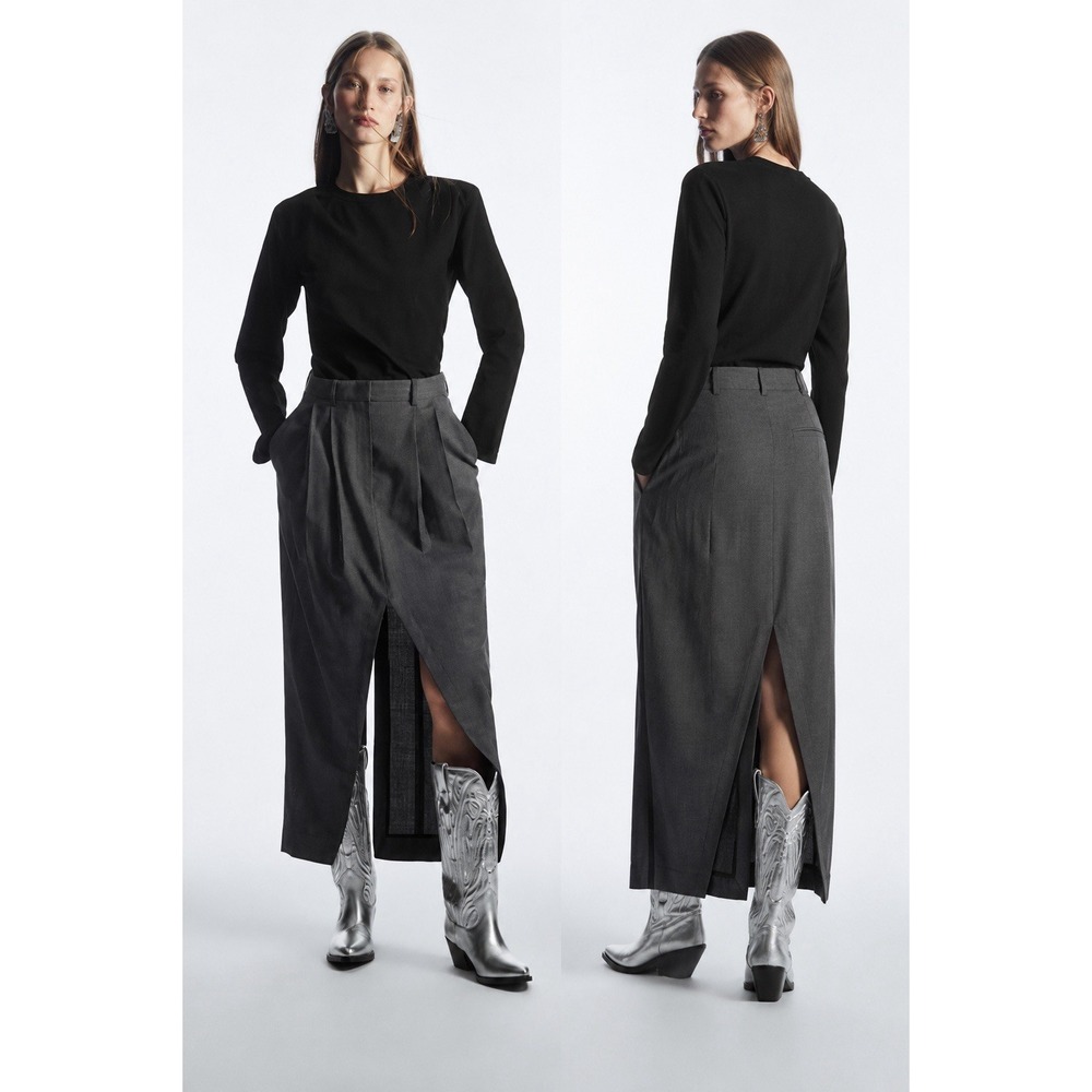COS Deconstructed Wool Pencil Skirt US 12 Charcoal Gray Midi Avant Garde